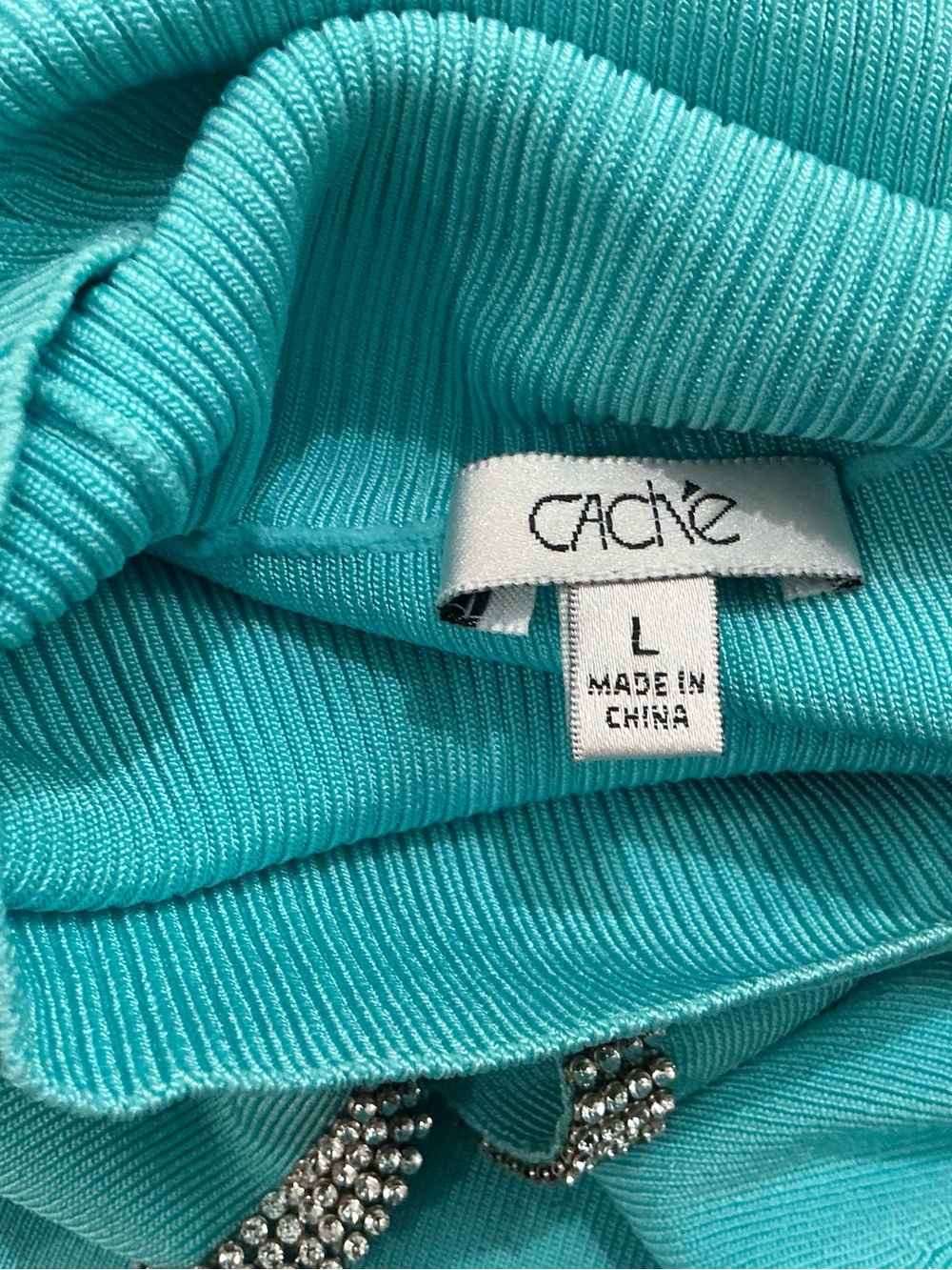 Cache women’s large turquoise sleeveless turtleneck rhinestone evening, Top - Picture 3 of 10